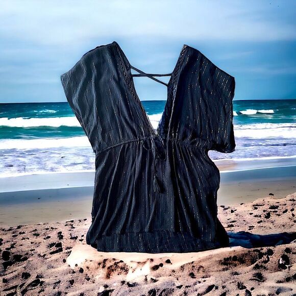 Xhilaration l Black w/ Gold accented thread l Top, Tunic l Criss-Cross back l XL - Picture 9 of 9